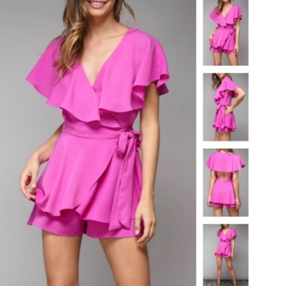 Pink and red floral ruffle romper